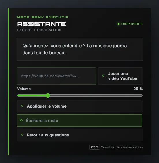 L'assistante propose les stations et une URL YouTube