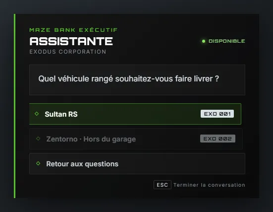 L'assistante propose de faire livrer un véhicule personnel