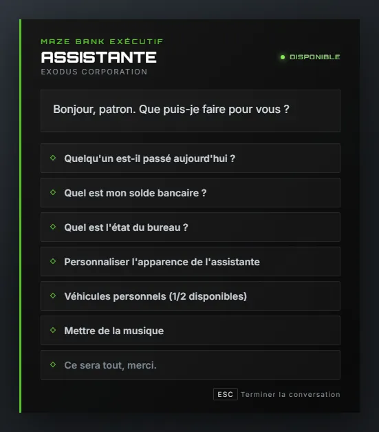 Le panneau de l'assistante