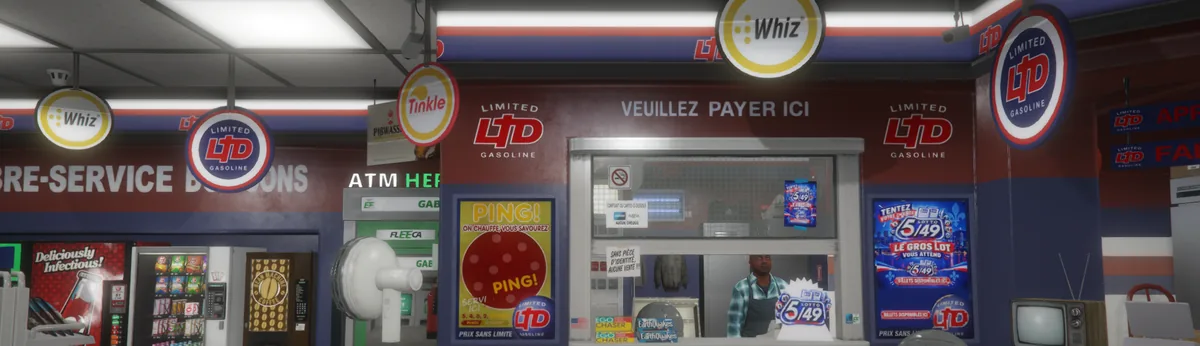 La devanture d'un LTD : libre-service, guichet, caisse et loterie