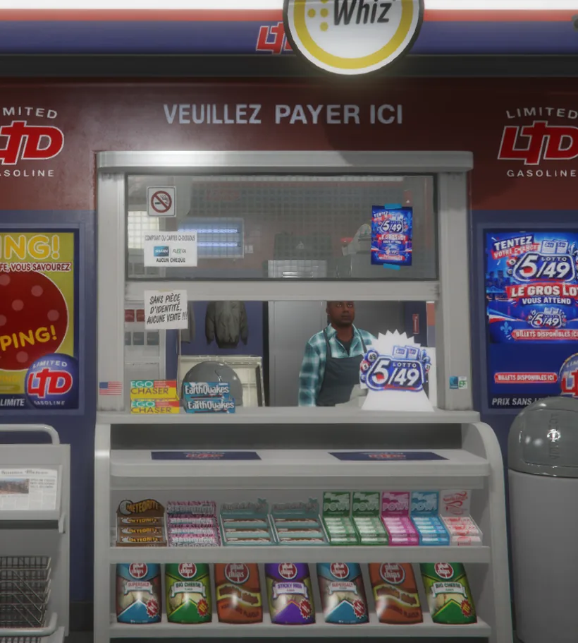 La caisse vitrée d'un LTD, le commis derrière