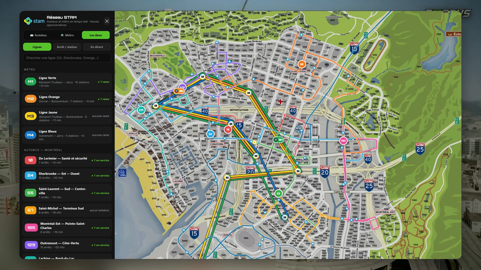 La carte du réseau STAM, autobus et métro