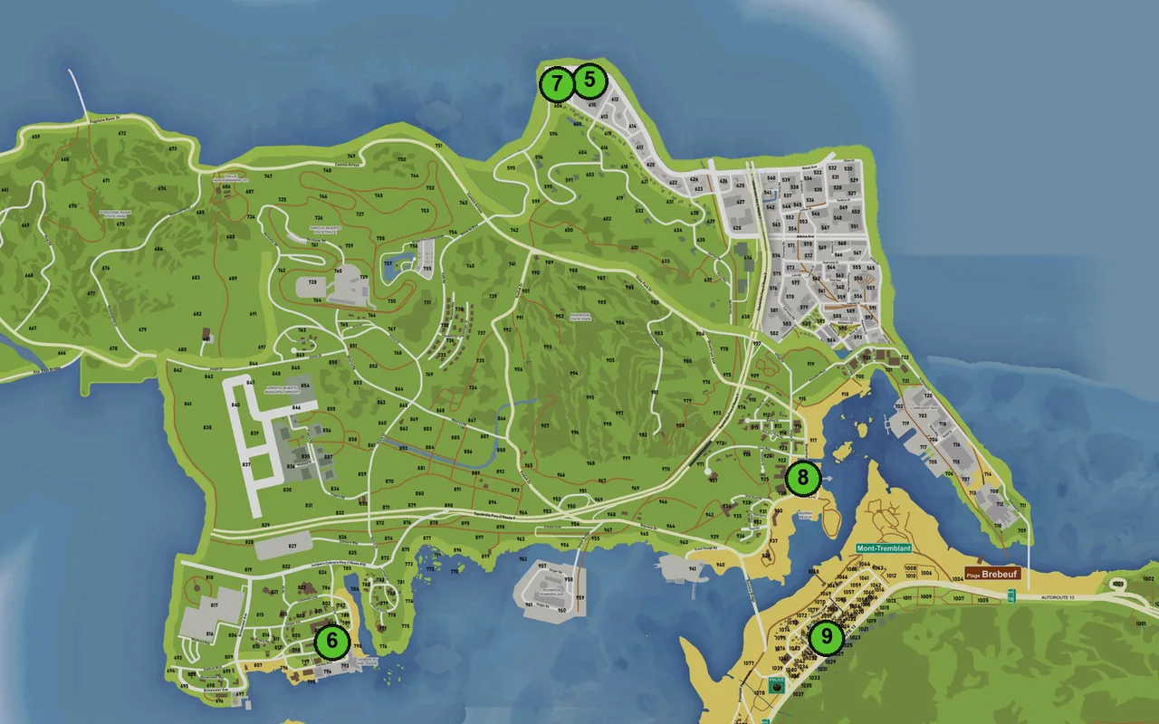 Carte : 5. You Tool, 6. Boutique Téléphone, 7. SAQ, 8. SQDC, 9. Montréal pièces d'auto