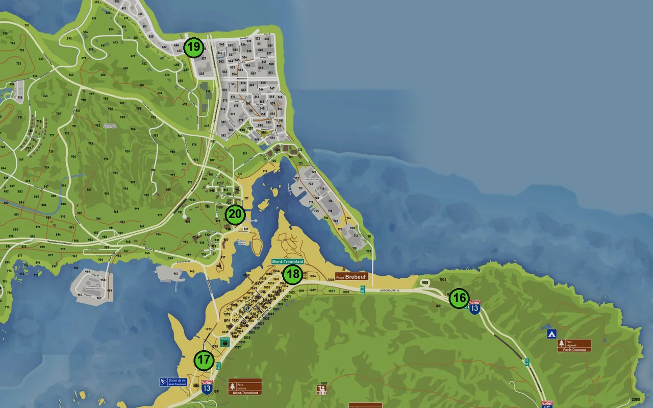 Carte : 16. Dépanneur, 17. Dépanneur, 18. Dépanneur, 19. Dépanneur, 20. Dépanneur