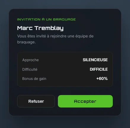 L'invitation reçue par un joueur