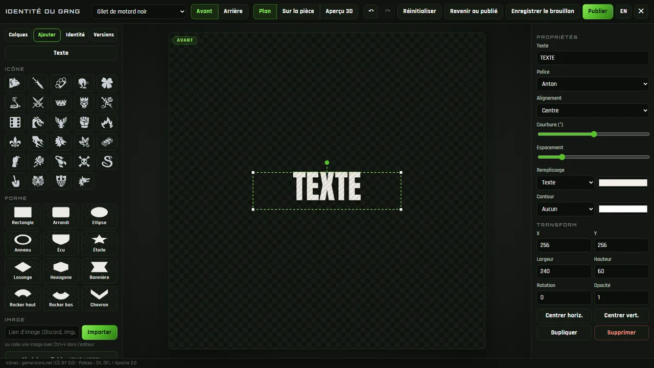 L'atelier du logo, onglet Ajouter : icônes, formes, image par lien