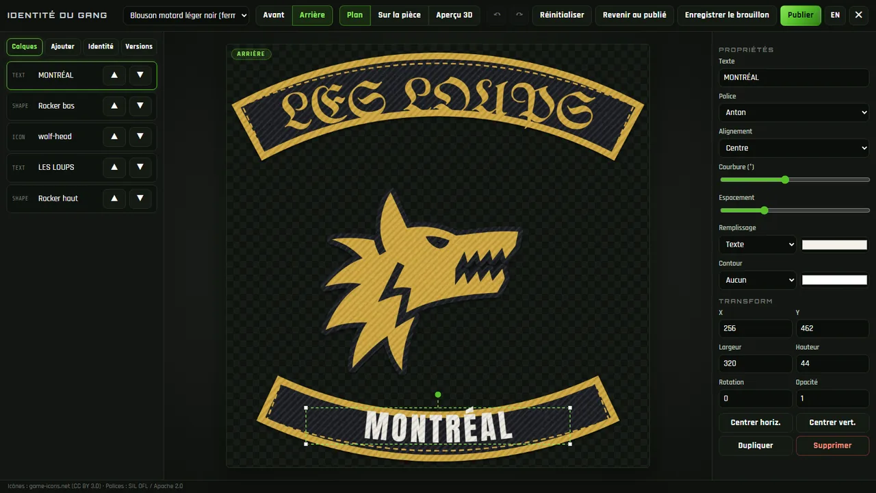 L'atelier du logo avec le logo par défaut, vu de dos
