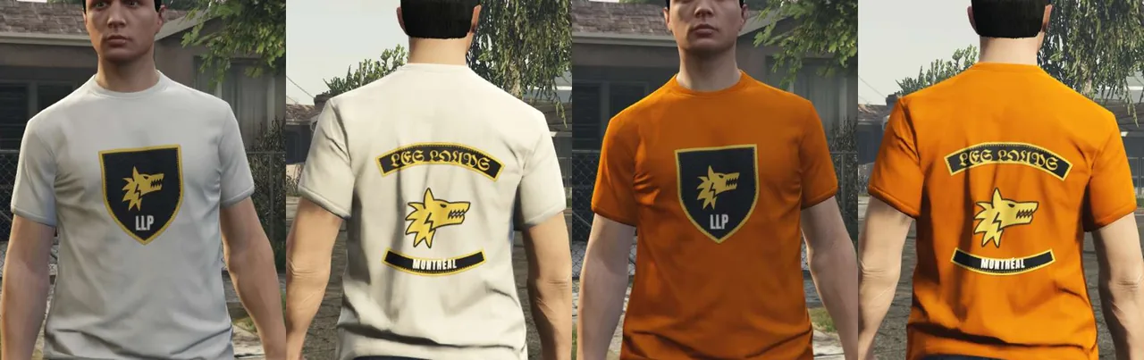 T-shirts de couleurs différentes avec le logo du gang sur le cœur et dans le dos